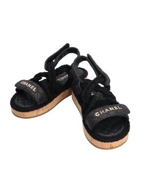 Chanel Flat Lo Sandals Quilted CC Logo Leather